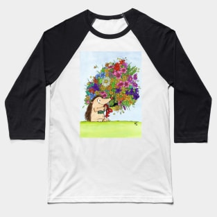 Hedgehog holding a Bouquet of flowers Baseball T-Shirt